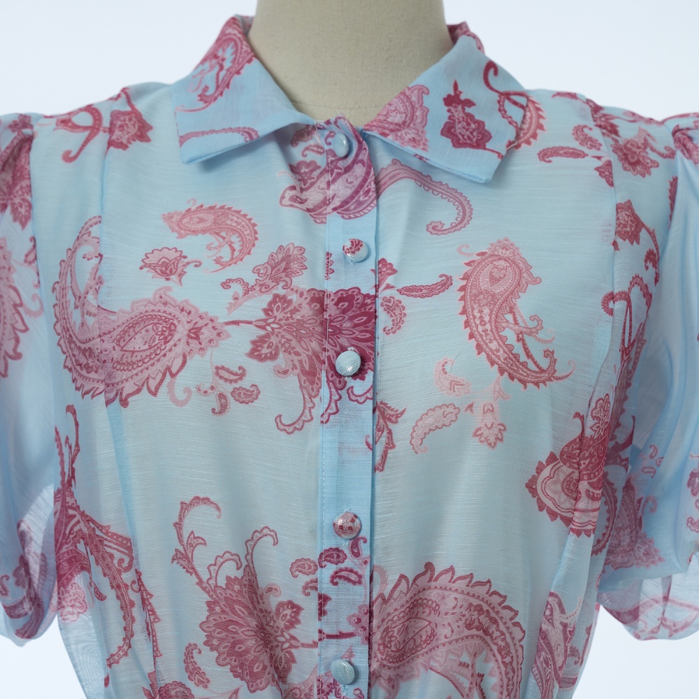 Puff sleeve with belt lapel printing dress