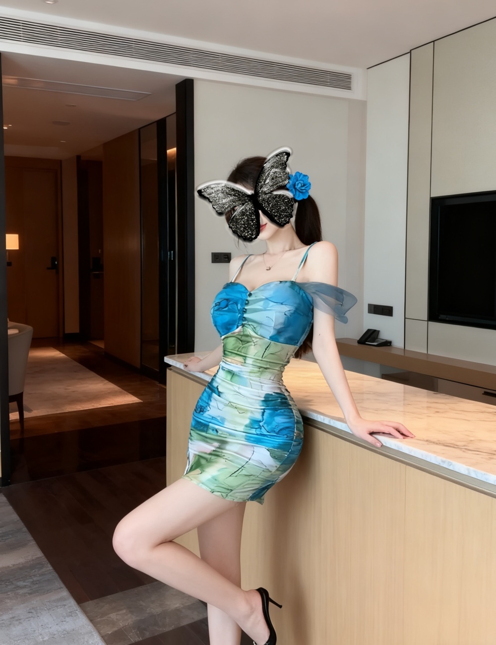 Slim sweet floral horizontal collar sexy dress for women