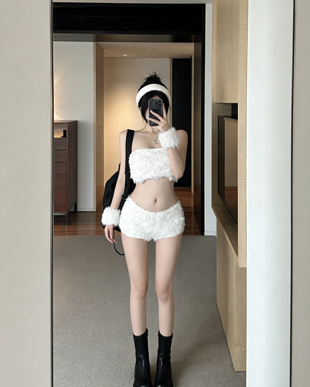 Fashion spicegirl wrapped chest elmo white shorts a set