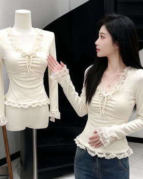 Slim lace tops enticement pit stripe T-shirt for women