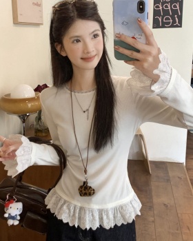 Lace cashmere tops Korean style inside the ride T-shirt