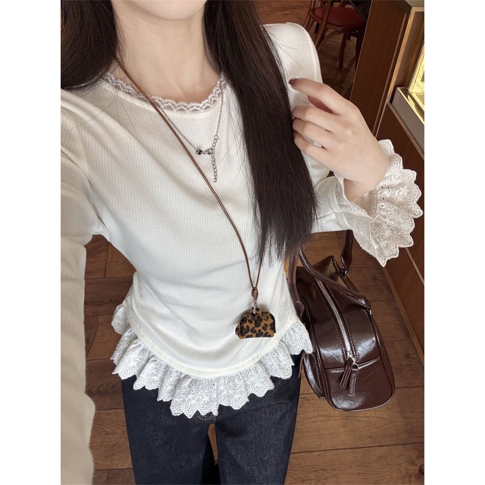 Lace cashmere tops Korean style inside the ride T-shirt