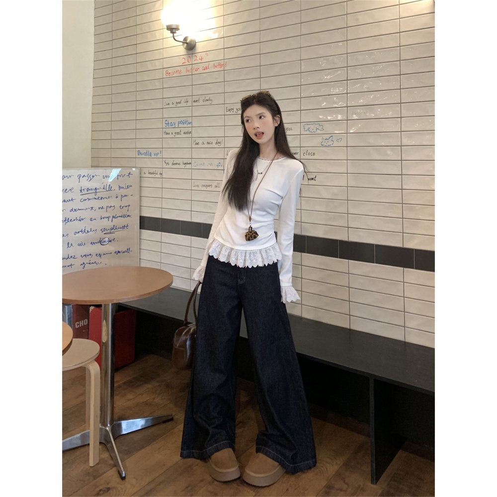 Lace cashmere tops Korean style inside the ride T-shirt