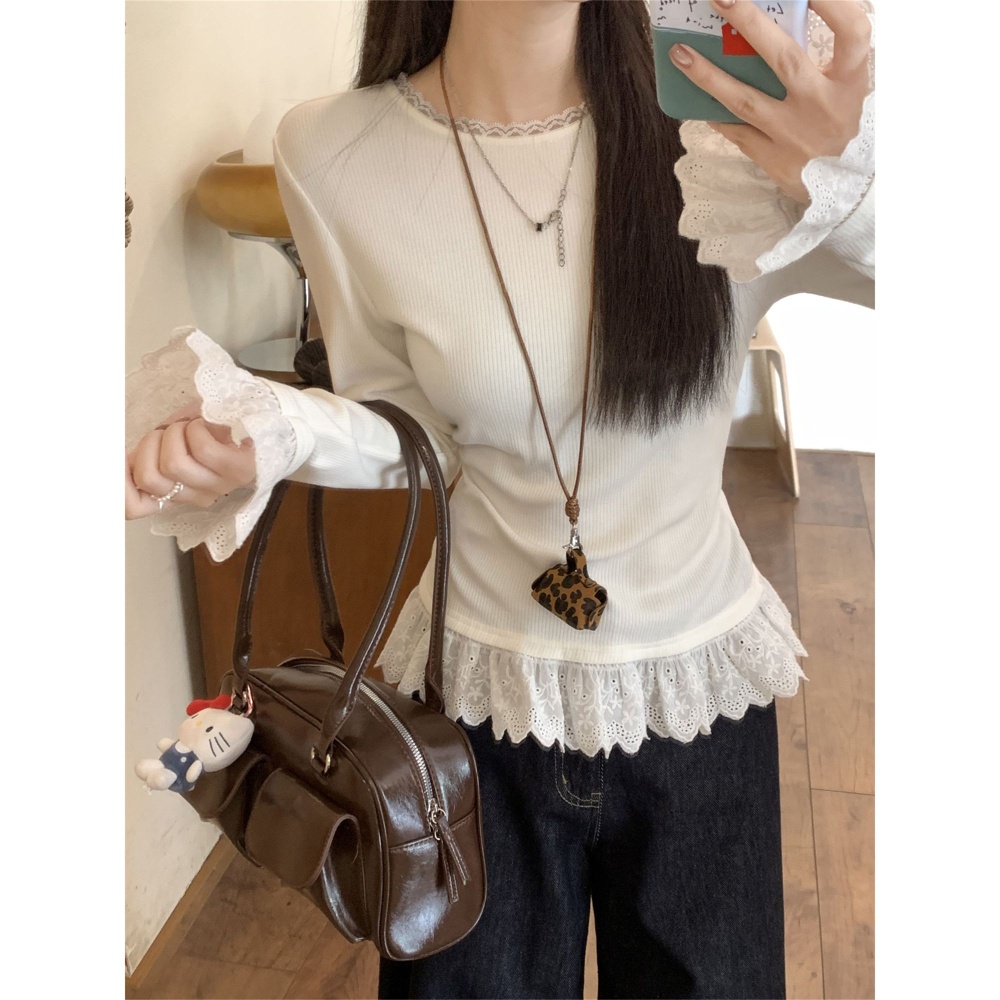 Lace cashmere tops Korean style inside the ride T-shirt