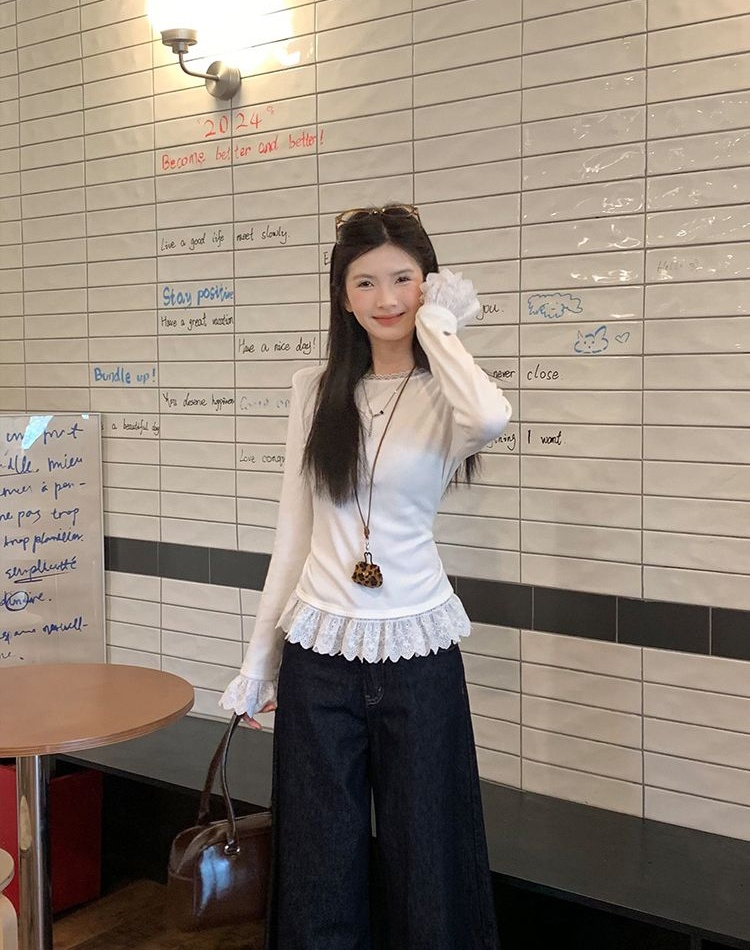 Lace cashmere tops Korean style inside the ride T-shirt