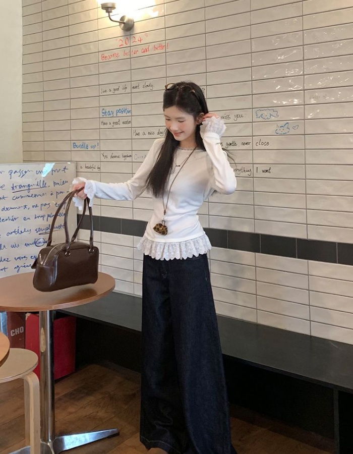 Lace cashmere tops Korean style inside the ride T-shirt