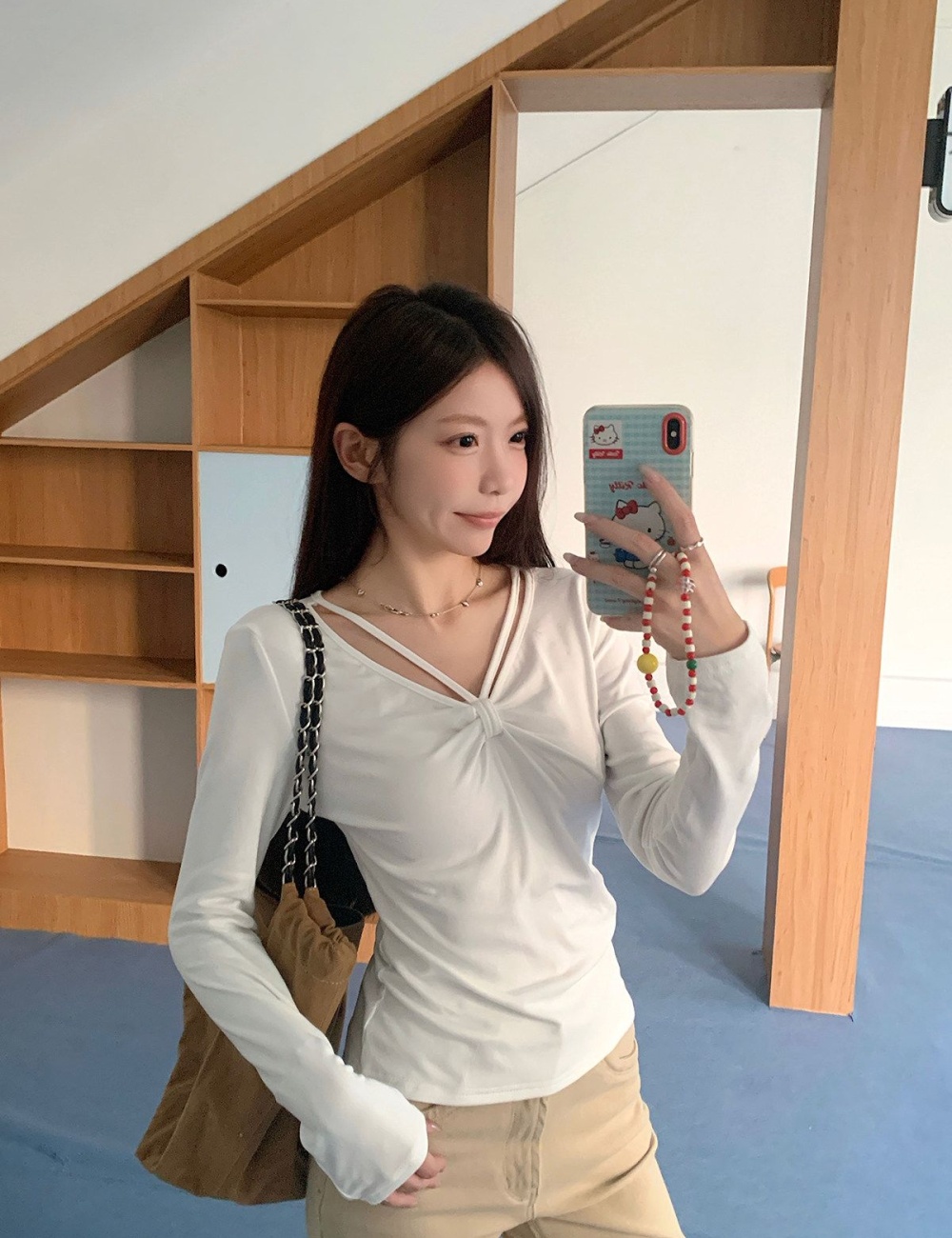 Screw thread inside the ride bottoming shirt slim tops