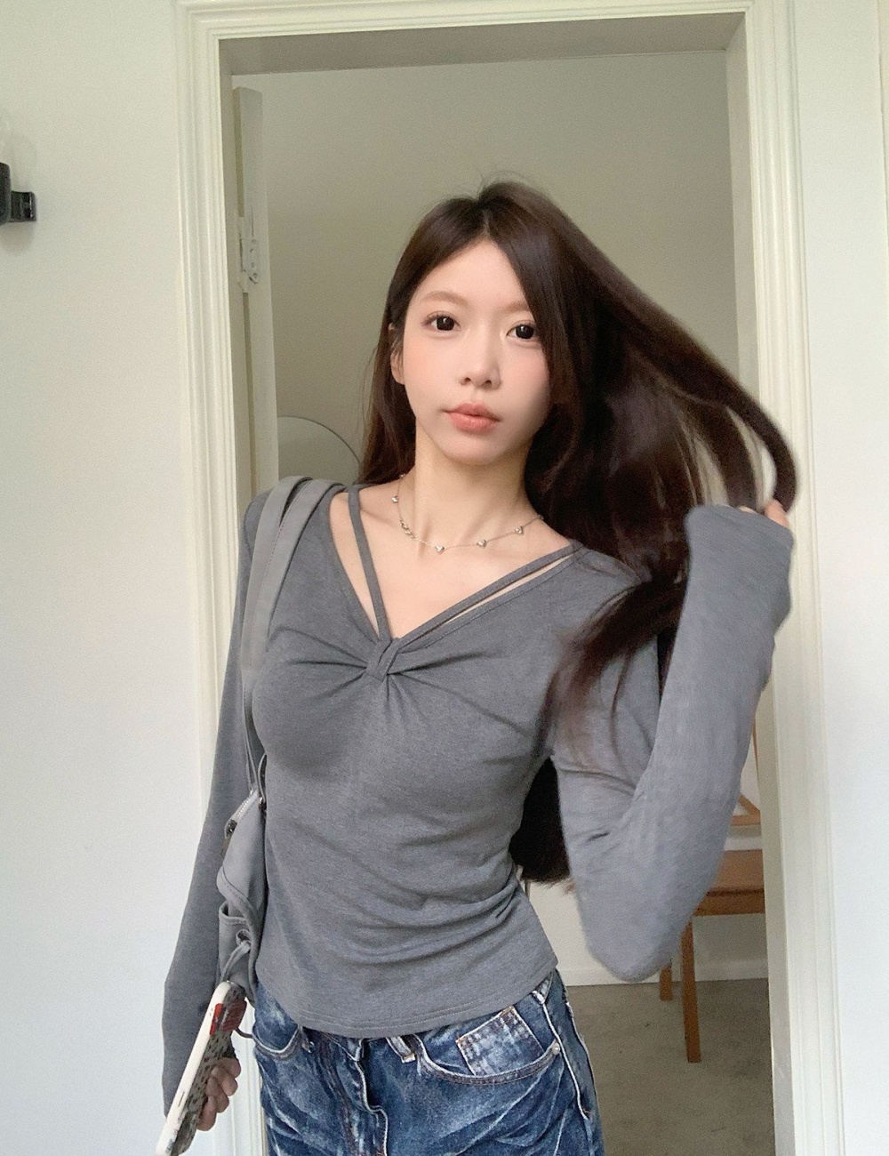 Screw thread inside the ride bottoming shirt slim tops