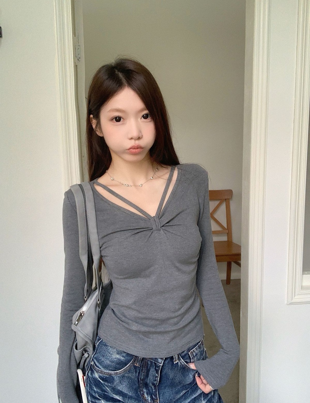 Screw thread inside the ride bottoming shirt slim tops