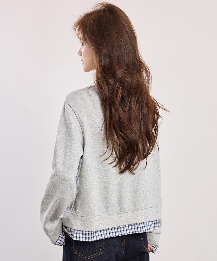 Round neck spring shirts plaid loose coat for women