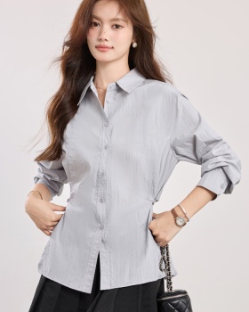 Long sleeve spring all-match shirt profession lapel niche tops