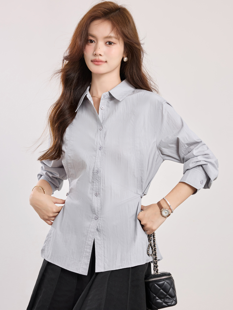 Long sleeve spring all-match shirt profession lapel niche tops