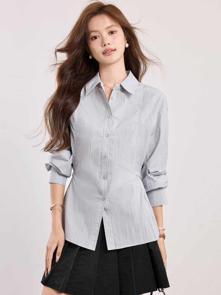 Long sleeve spring all-match shirt profession lapel niche tops