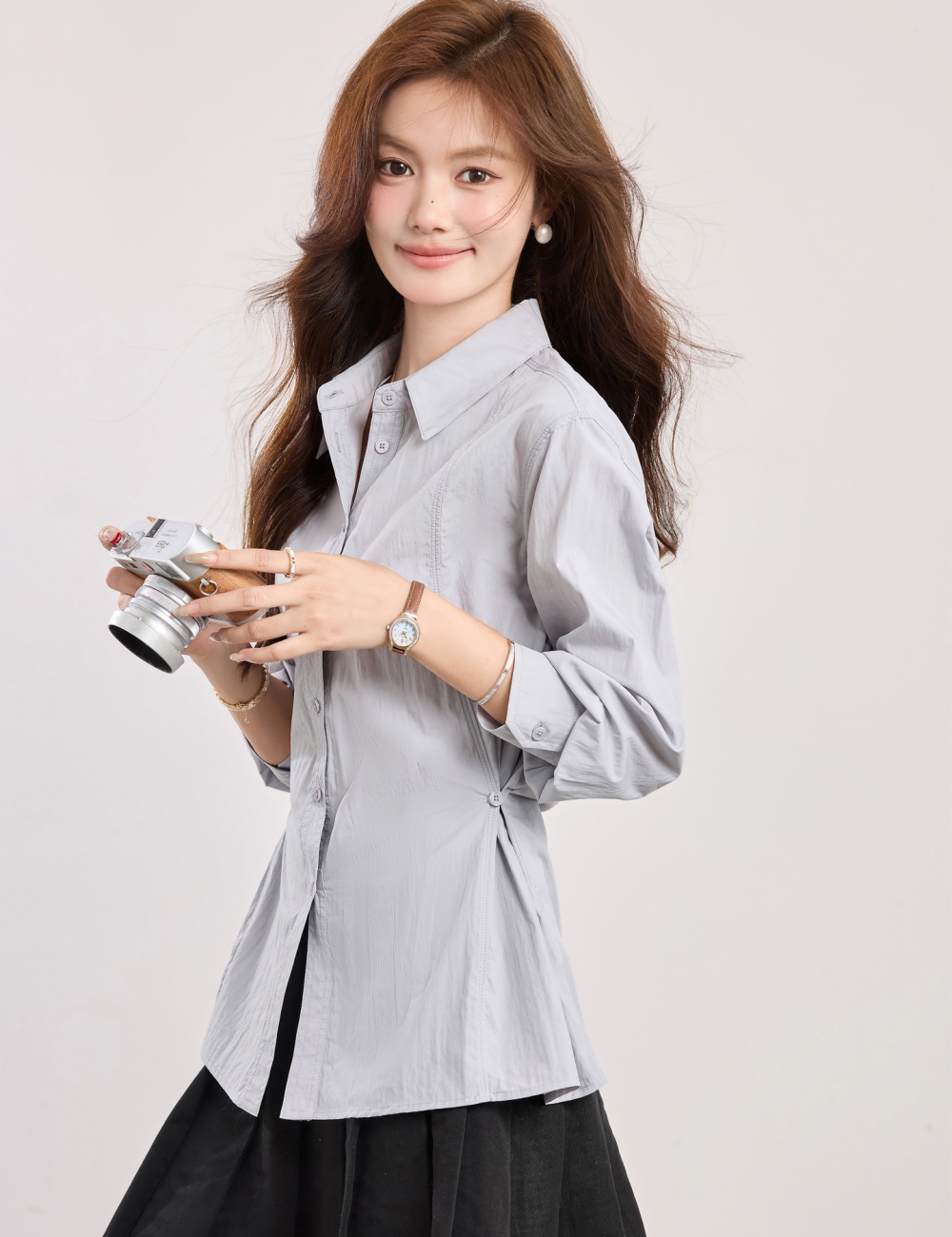 Long sleeve spring all-match shirt profession lapel niche tops