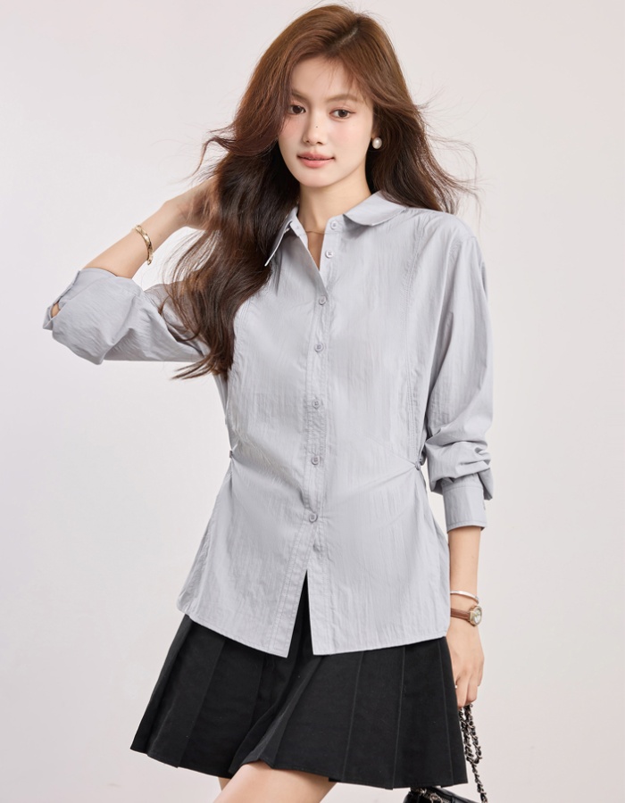 Long sleeve spring all-match shirt profession lapel niche tops
