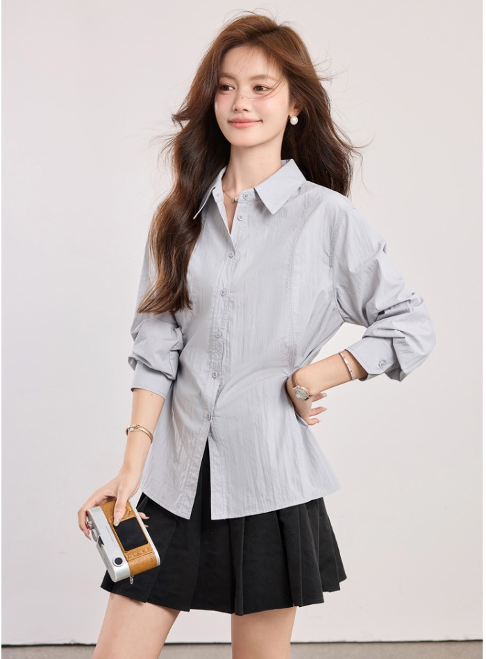Long sleeve spring all-match shirt profession lapel niche tops