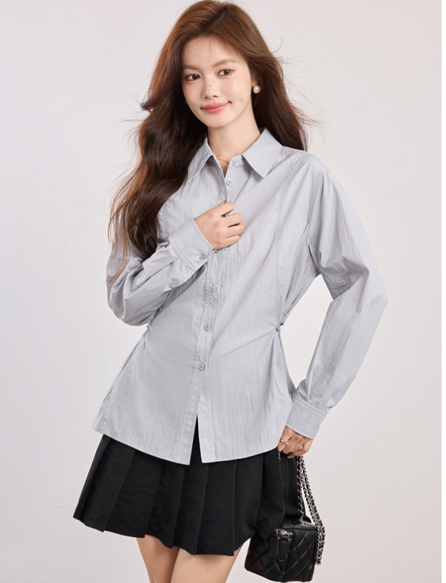Long sleeve spring all-match shirt profession lapel niche tops