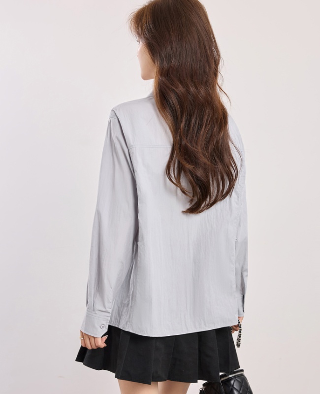 Long sleeve spring all-match shirt profession lapel niche tops