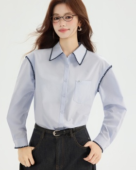 Spring France style shirt light-blue long sleeve tops