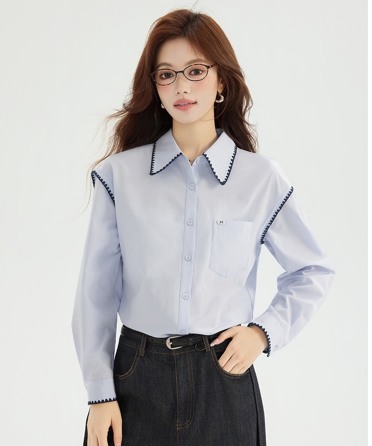 Spring France style shirt light-blue long sleeve tops