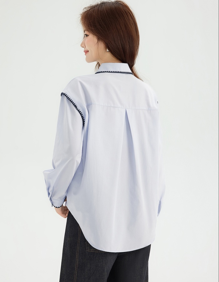 Spring France style shirt light-blue long sleeve tops