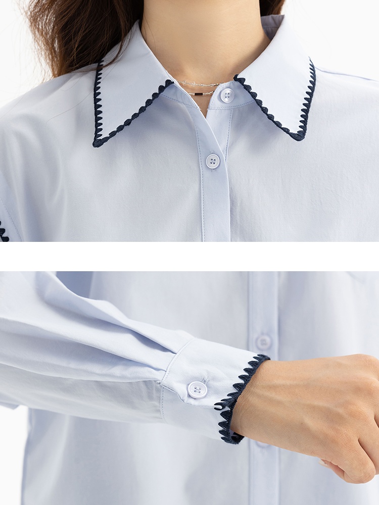 Spring France style shirt light-blue long sleeve tops