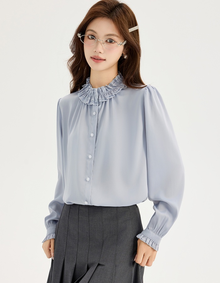 Long sleeve France style spring tops chiffon drape shirt