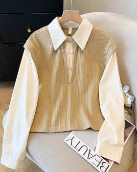 Fashionable spring show young hoodie Pseudo-two splice shirt