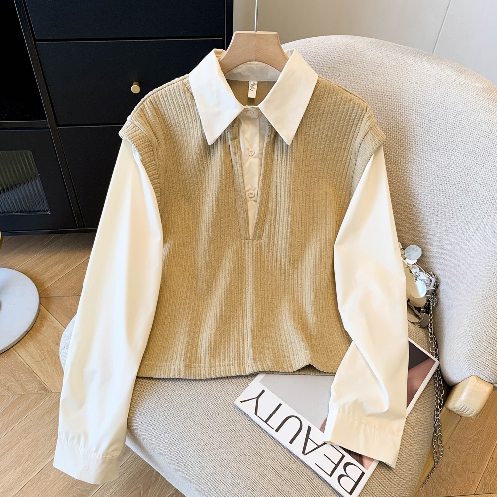 Fashionable spring show young hoodie Pseudo-two splice shirt