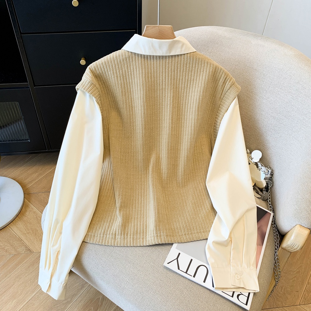 Fashionable spring show young hoodie Pseudo-two splice shirt