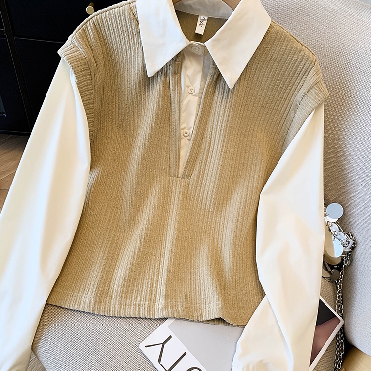 Fashionable spring show young hoodie Pseudo-two splice shirt