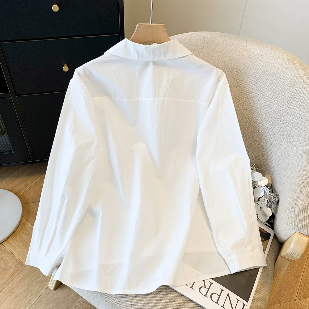 Profession commuting white shirt V-neck lantern sleeve spring tops