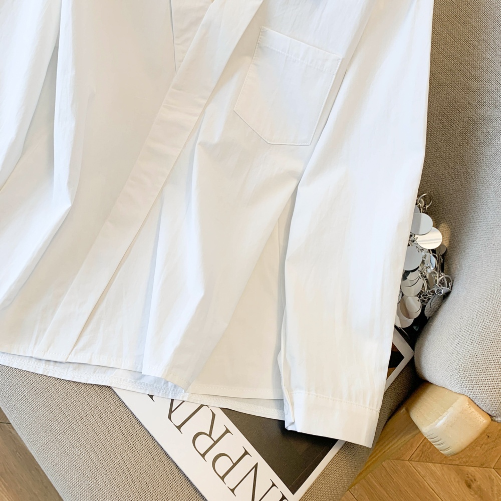 Profession commuting white shirt V-neck lantern sleeve spring tops