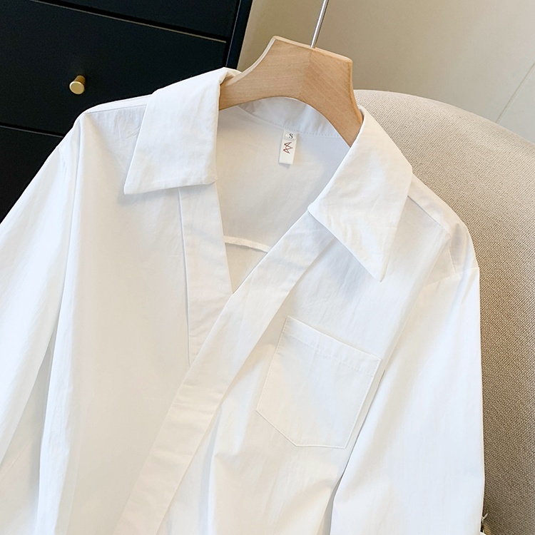 Profession commuting white shirt V-neck lantern sleeve spring tops