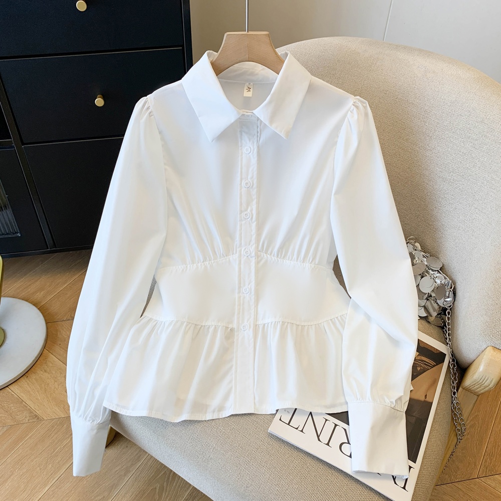 Slim spring small shirt pinched waist tops