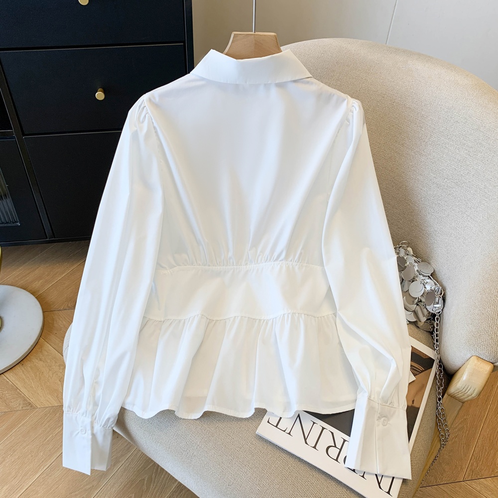 Slim spring small shirt pinched waist tops