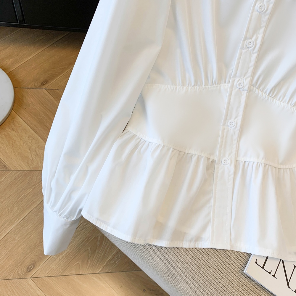 Slim spring small shirt pinched waist tops