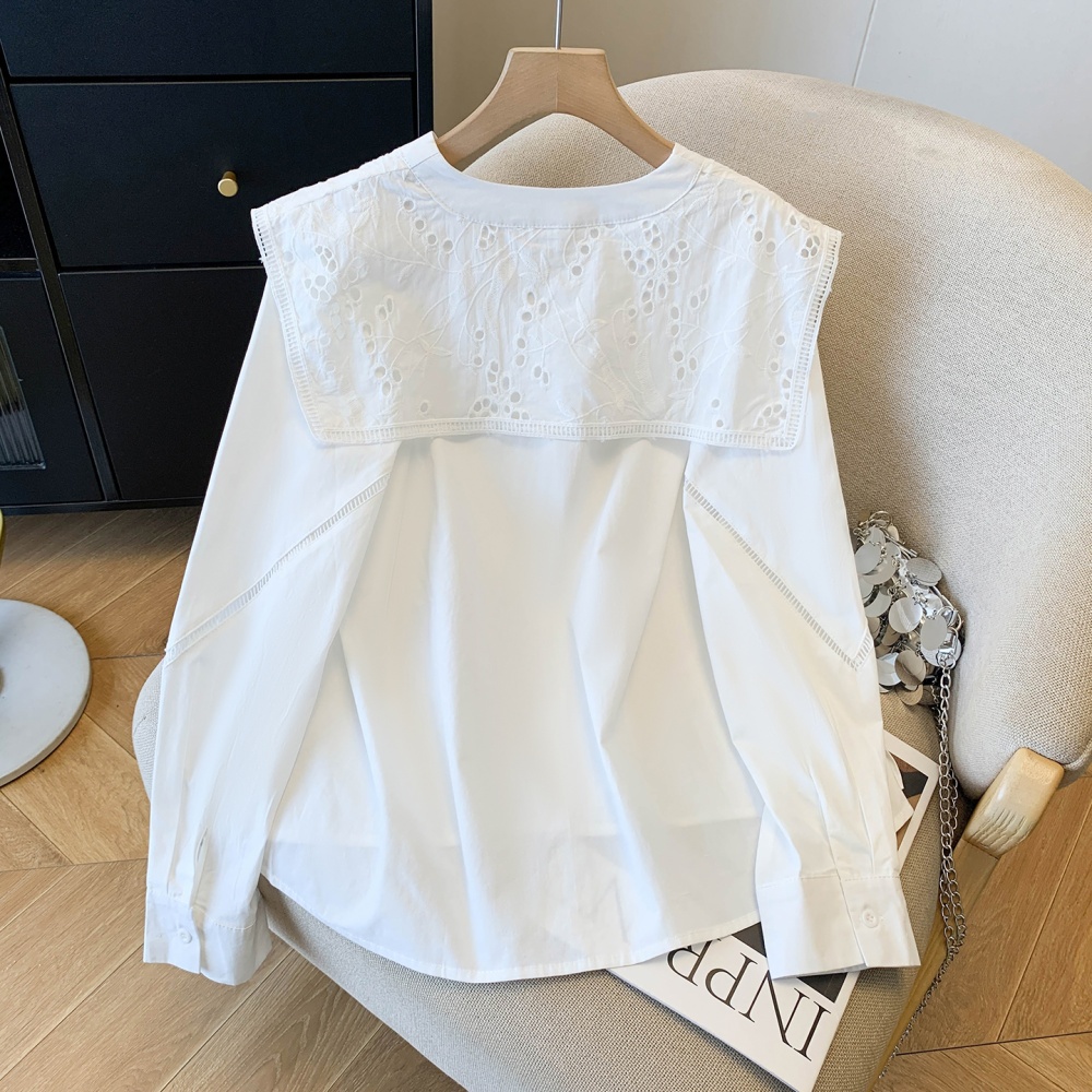 Long sleeve France style large lapel shirt loose slim lace tops