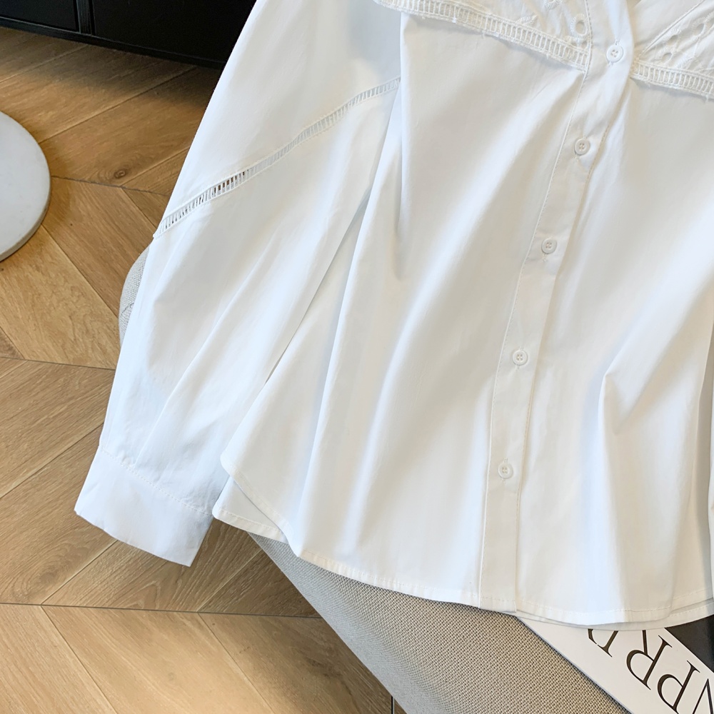 Long sleeve France style large lapel shirt loose slim lace tops