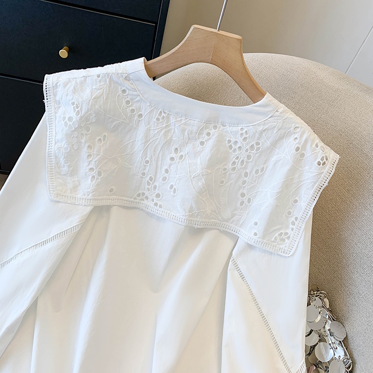 Long sleeve France style large lapel shirt loose slim lace tops