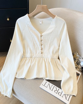 Chiffon long sleeve shirt lotus leaf edges hem small shirt