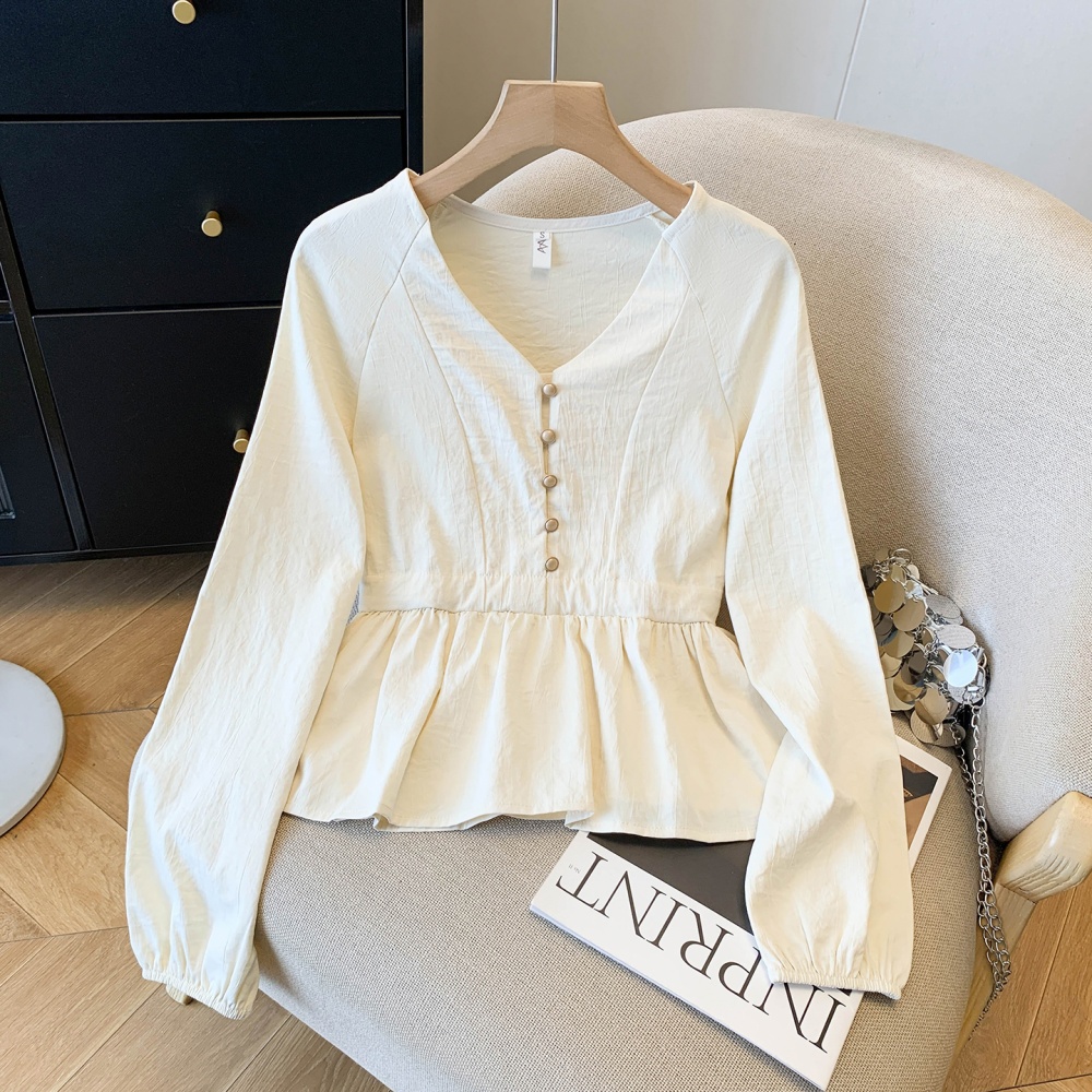 Chiffon long sleeve shirt lotus leaf edges hem small shirt