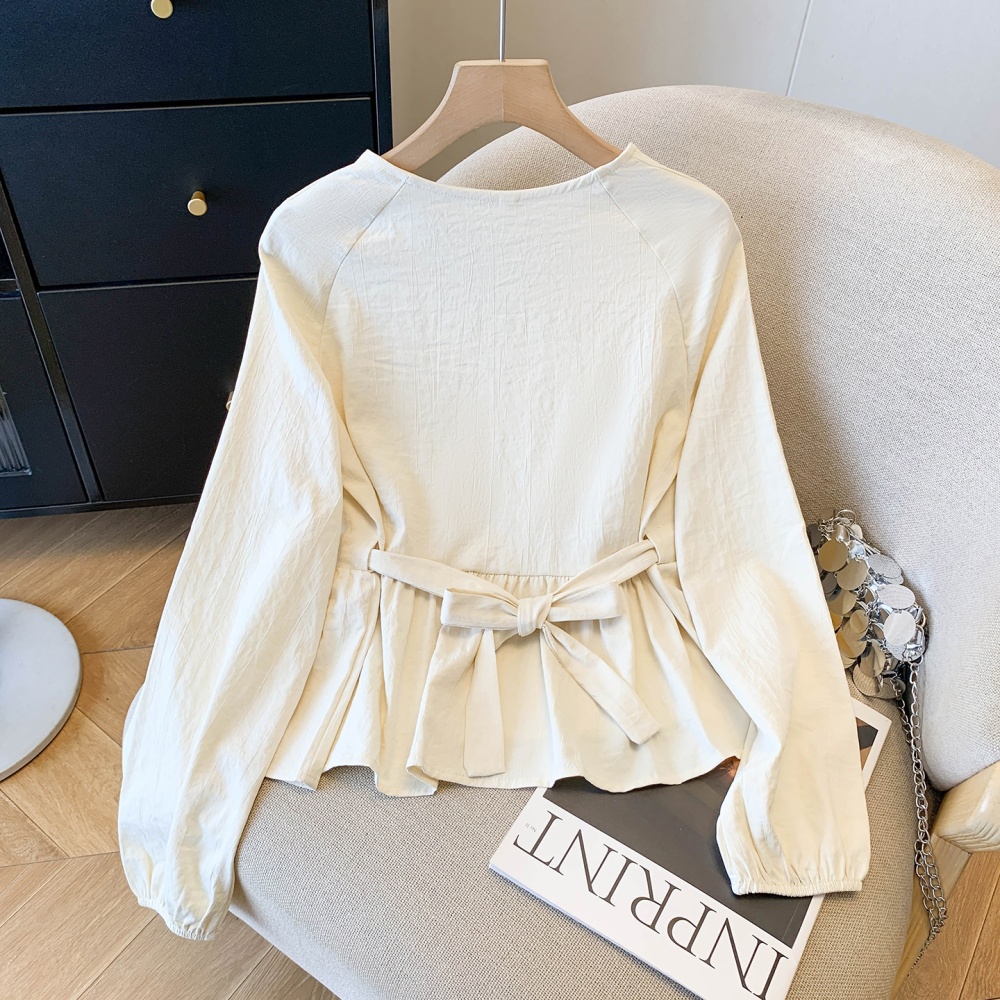 Chiffon long sleeve shirt lotus leaf edges hem small shirt