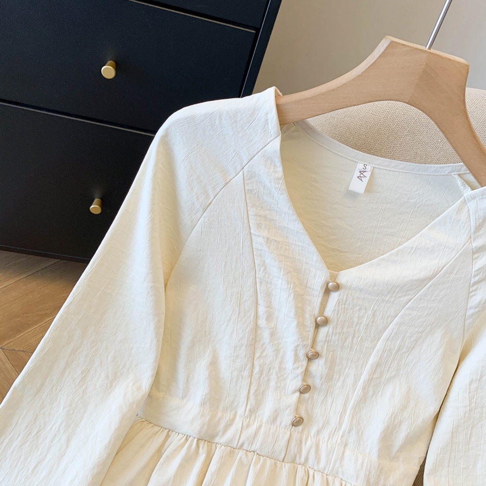 Chiffon long sleeve shirt lotus leaf edges hem small shirt