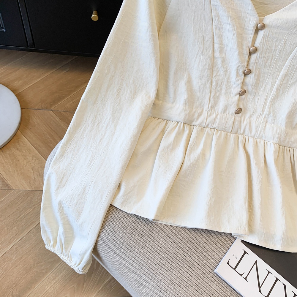 Chiffon long sleeve shirt lotus leaf edges hem small shirt