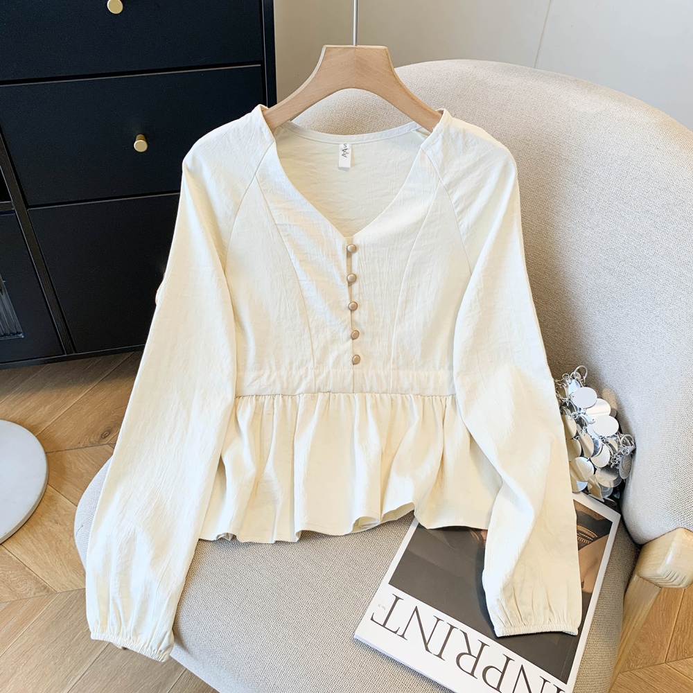 Chiffon long sleeve shirt lotus leaf edges hem small shirt