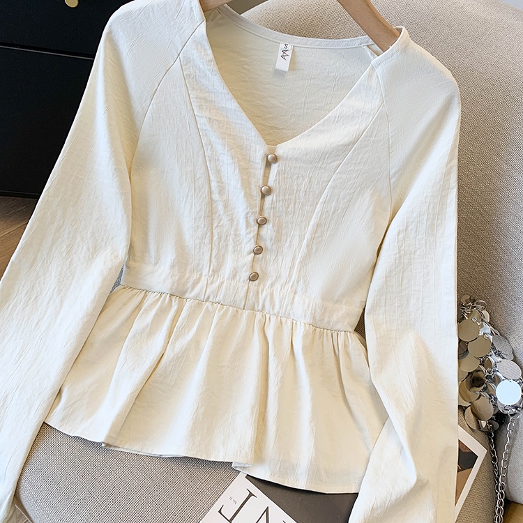 Chiffon long sleeve shirt lotus leaf edges hem small shirt