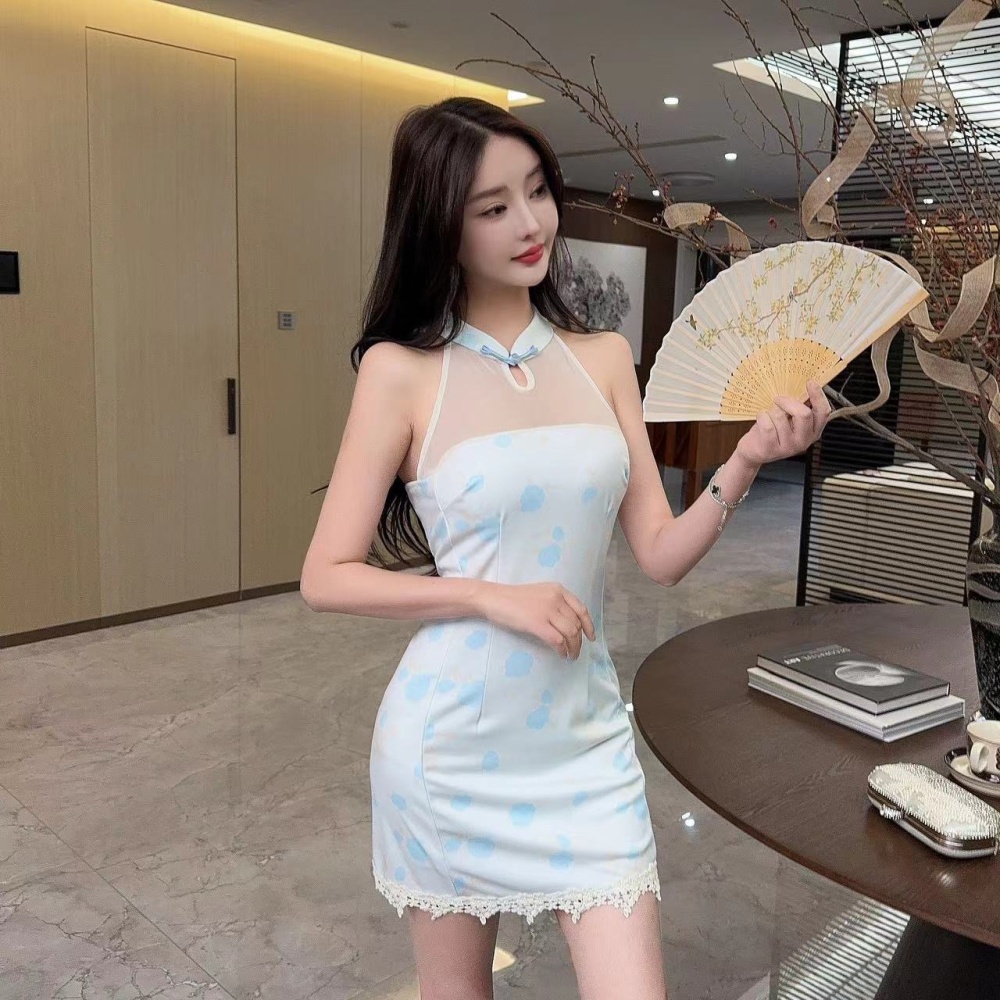 Sexy embroidered gauze splice strapless dress