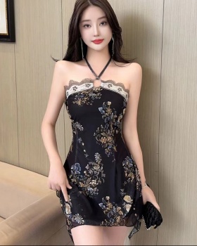 Sexy halter lace embroidered dress