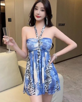 Big skirt gauze sexy halter low-cut dress